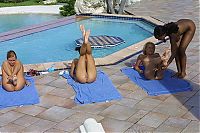 Babes: young girls outside at the pool doing physical exercises