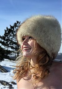 Babes: blonde girl wearing fur clothing in the winter