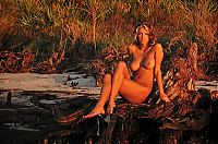 Nake.Me search results: blonde girl tanned on the beach with driftwood during the sunset